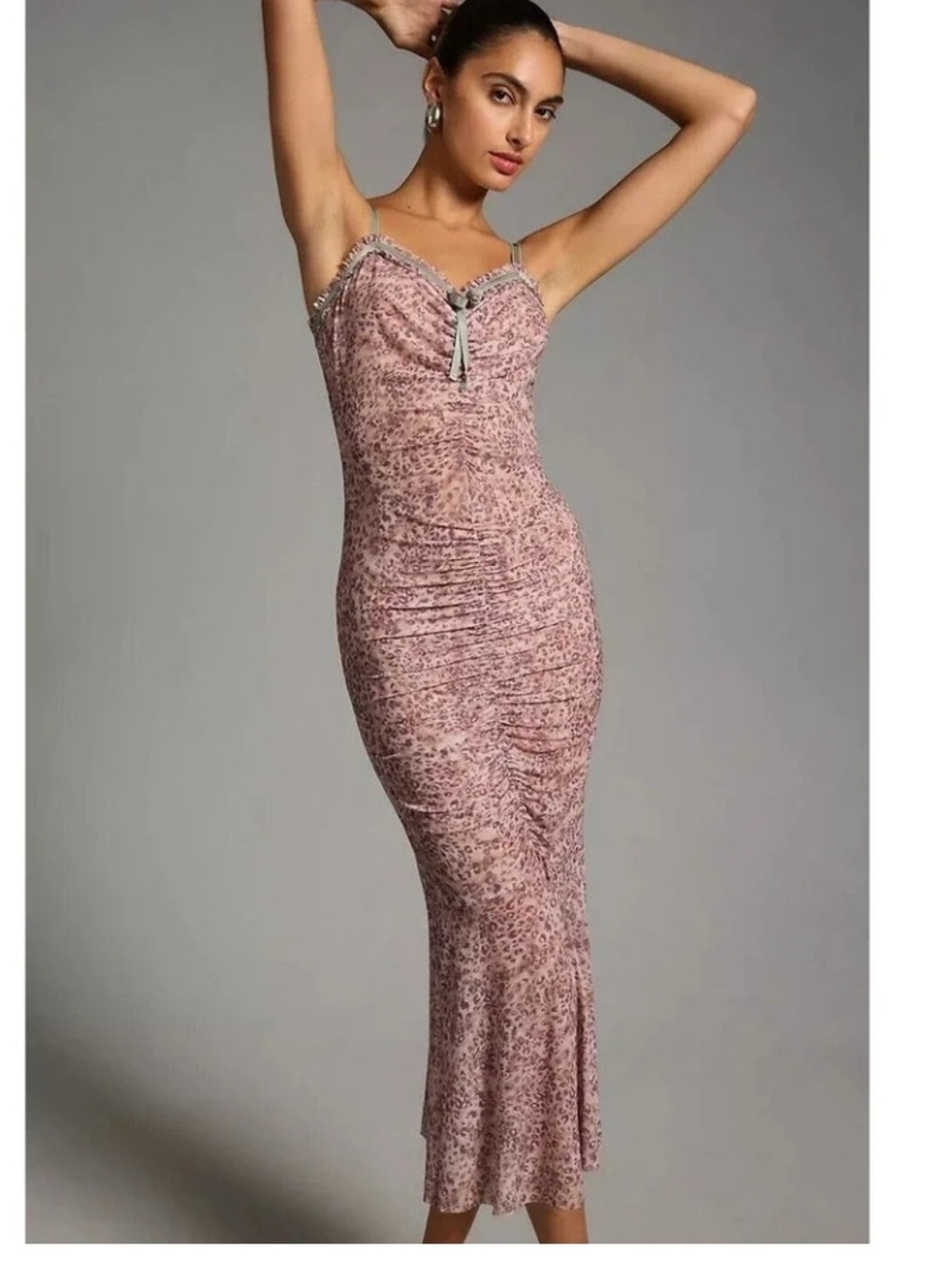 New Anthropologie Blush Pink Slip Midi Fitted Dress with Chain Detail Sz Large - Picture 2 of 8
